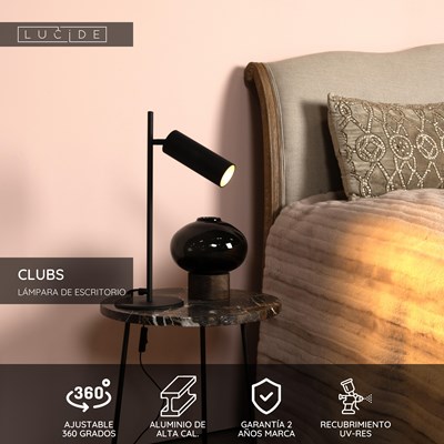 Lucide CLUBS - Lámpara de escritorio - 1xGU10 - Negro